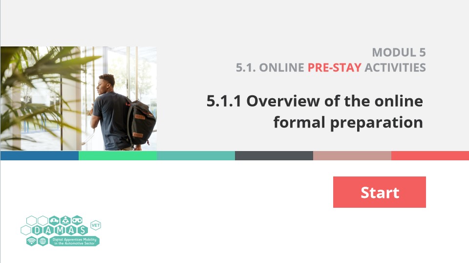 Start Screen E-Learning "Overview of the online formal preparation"